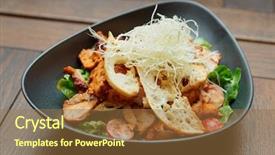  Presentation with dining restaurant - PPT theme with fine dining restaurant - appetizer with grilled chicken fillet background and a coral colored foreground