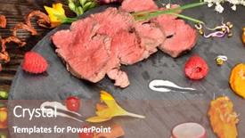  Presentation with dining restaurant - Slide deck consisting of fine dining restaurant - slices of duck fried meat background and a coral colored foreground