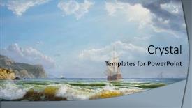  Presentation with sailboat - PPT theme with fine print - oil painting on canvas sailboat background and a light blue colored foreground