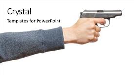  Presentation with gun - Theme consisting of trigger finger - gun in the man's hand background and a white colored foreground