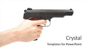  Presentation with gun - Presentation theme having trigger finger - man's hand holding gun isolated background and a white colored foreground