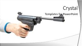  Presentation with charging gun man hands charging - Cool new PPT theme with trigger finger - man's hand holding gun isolated backdrop and a white colored foreground