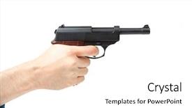  Presentation with gun - Presentation design having trigger finger - man's hand holding gun isolated background and a white colored foreground