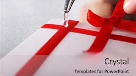  Presentation with glue - Presentation theme featuring trigger finger - woman's hand decorating card background and a  colored foreground