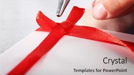  Presentation with red bow - Beautiful slides featuring trigger finger - woman's hand decorating card backdrop and a  colored foreground
