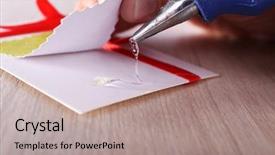  Presentation with red bow - Beautiful PPT theme featuring trigger finger - woman's hand making postcard backdrop and a coral colored foreground