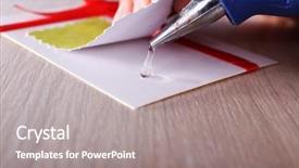  Presentation with red bow - Colorful slides enhanced with trigger finger - woman's hand making postcard backdrop and a gray colored foreground