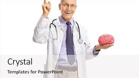  Presentation with elderly - Slides having finger and holding a brain background and a white colored foreground
