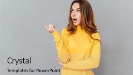  Presentation with yellow - Slide set enhanced with finger away over gray backgorund background and a light gray colored foreground