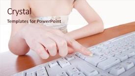  Presentation with secretary - PPT theme having finger button - secretary s hand touching computer background and a lemonade colored foreground