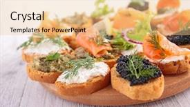  Presentation with finger - PPT theme consisting of finger food - assorted canape background and a lemonade colored foreground