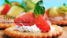  Presentation with shredded cheese - Theme featuring finger food - bite size canapes with ricotta background and a red colored foreground