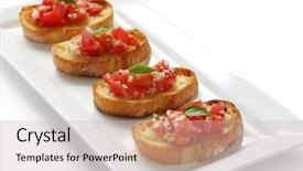  Presentation with italian food - Amazing PPT theme having finger food - bruschetta italian toasted garlic bread backdrop and a soft green colored foreground