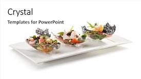  Presentation with seafood dis - Presentation theme enhanced with finger food - buffet seafood salad on white background and a white colored foreground
