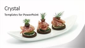  Presentation with vegetables - Cool new slide set with finger food - canape with prosciutto and vegetables backdrop and a white colored foreground