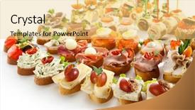  Presentation with finger - Cool new PPT layouts with finger food - canapes backdrop and a yellow colored foreground