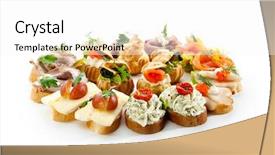  Presentation with finger - PPT layouts enhanced with finger food - canapes background and a white colored foreground
