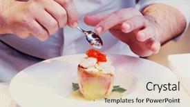  Presentation with teeens cooking - PPT theme featuring finger food - chef is cooking a seafood background and a lemonade colored foreground