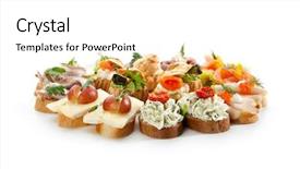  Presentation with appetizer - Beautiful PPT theme featuring finger food - delicious appetizer canapes isolated backdrop and a white colored foreground