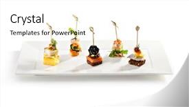  Presentation with seafood - Slides featuring finger food - delicious seafood and vegetables canapes background and a white colored foreground
