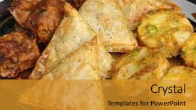  Presentation with onion - PPT theme enhanced with finger food - indian samosa onion bhaji background and a gold colored foreground