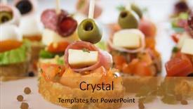  Presentation with blueberry bread - Colorful PPT theme enhanced with finger food - italian bruschetta bread with prosciutto backdrop and a  colored foreground