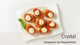  Presentation with manufacturingsteel plate - Theme enhanced with finger food - plate of canapes with pepperoni background and a lemonade colored foreground