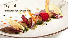  Presentation with food chips - Cool new theme with finger food - sea scallop with fried vegetables backdrop and a cream colored foreground