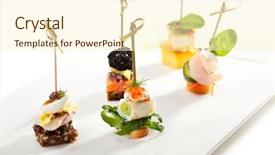  Presentation with seafood - Slide deck having finger food - seafood and vegetables canapes dish background and a cream colored foreground