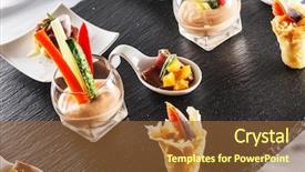  Presentation with appetizer - Beautiful slide deck featuring finger food - tasty appetizer backdrop and a tawny brown colored foreground