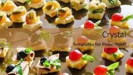  Presentation with appetizer - Audience pleasing slide set consisting of finger food - tasty appetizer backdrop and a gold colored foreground