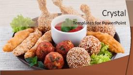  Presentation with appetizers - Slides with finger food - various fried chicken appetizers background and a lemonade colored foreground