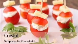  Presentation with food poisoning fine - Slide deck featuring finger food cherry tomato stuffed background and a coral colored foreground