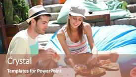  Presentation with tourists - Slide deck having finger food in cosy place background and a coral colored foreground