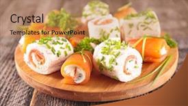  Presentation with festival food - Theme with finger food salmon cheese background and a  colored foreground