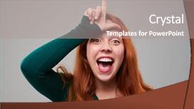  Presentation with female - Presentation with finger hand symbols concept true background and a gray colored foreground