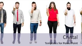  Presentation with people collage - Beautiful PPT theme featuring finger impolite and rude fuck backdrop and a light blue colored foreground