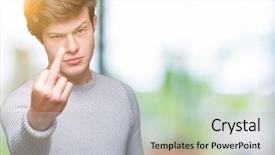  Presentation with one young man exercising handball - Slide set featuring finger impolite and rude fuck background and a  colored foreground