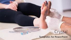  Presentation with finger - Amazing PPT theme having finger-injured-woman-visiting-male backdrop and a lemonade colored foreground