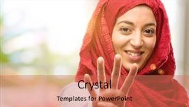  Presentation with hijab - Slide deck with finger is the number four background and a coral colored foreground