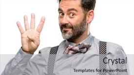  Presentation with fixing his black bow tie - Presentation theme consisting of finger is the number four background and a light gray colored foreground