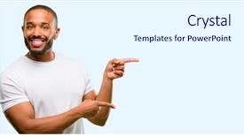 Presentation with beard - Colorful presentation theme enhanced with finger isolated over blue backdrop and a white colored foreground