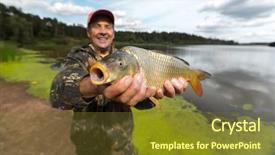  Presentation with lake fish - Beautiful slide deck featuring finger lakes - happy smiling fisherman holding his backdrop and a tawny brown colored foreground