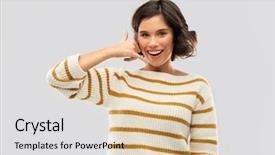  Presentation with young happy people smiling - PPT theme consisting of finger language and people concept background and a lemonade colored foreground