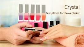  Presentation with finger nail - Presentation featuring finger nail - manicure process in beauty salon background and a cream colored foreground