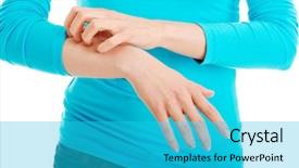  Presentation with finger nail - Presentation theme with finger nail - young beautiful woman scratching herself background and a  colored foreground