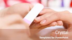  Presentation with finger nail - PPT theme having finger nail - young woman is getting manicure background and a  colored foreground