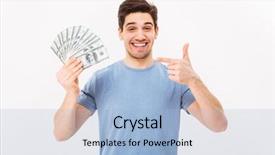  Presentation with prize - Theme consisting of finger on fan of money background and a light blue colored foreground