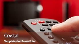  Presentation with control - Colorful PPT theme enhanced with finger on the remote control backdrop and a tawny brown colored foreground