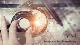  Presentation with safe - Presentation theme enhanced with finger padlock - woman open safe mixed media background and a coral colored foreground